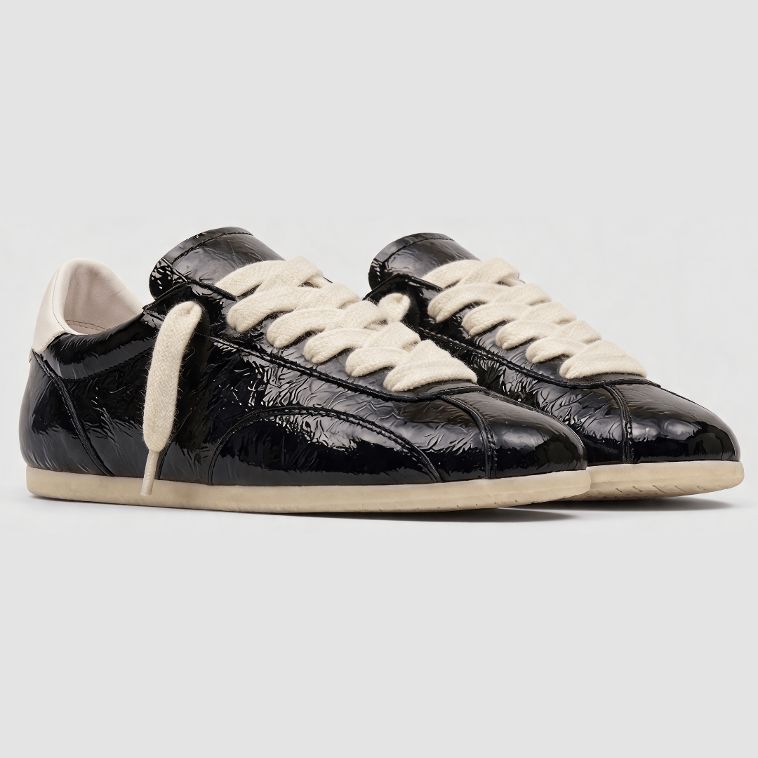 Crackled Glossy Leather Sneaker - angled pair