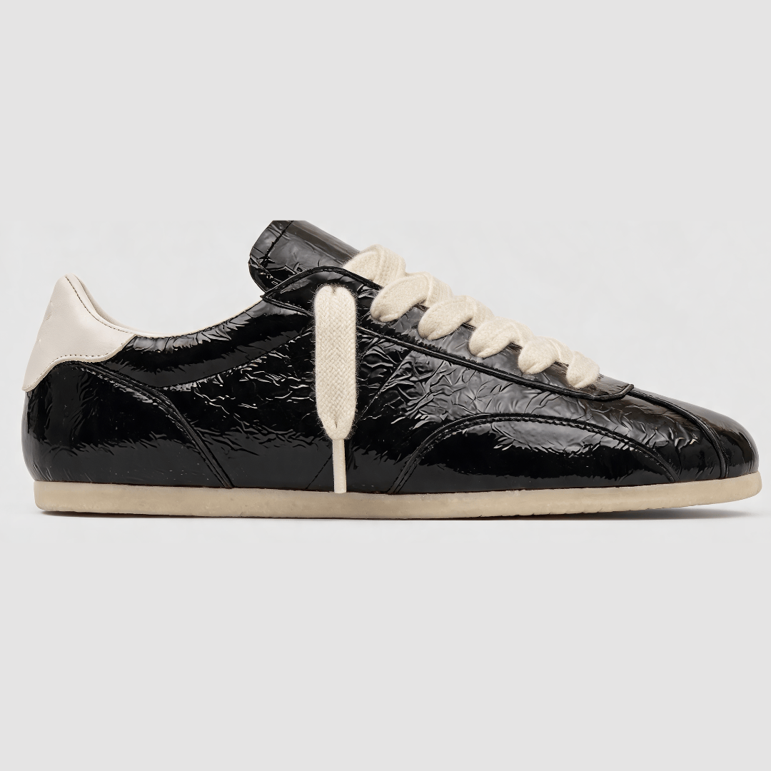 Crackled Glossy Leather Sneaker - side profile