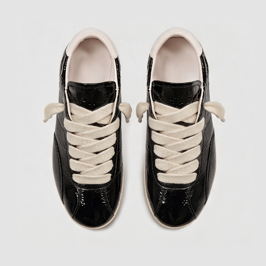 Crackled Glossy Leather Sneaker - top down