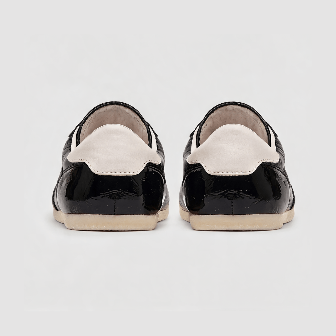 Crackled Glossy Leather Sneaker - heel